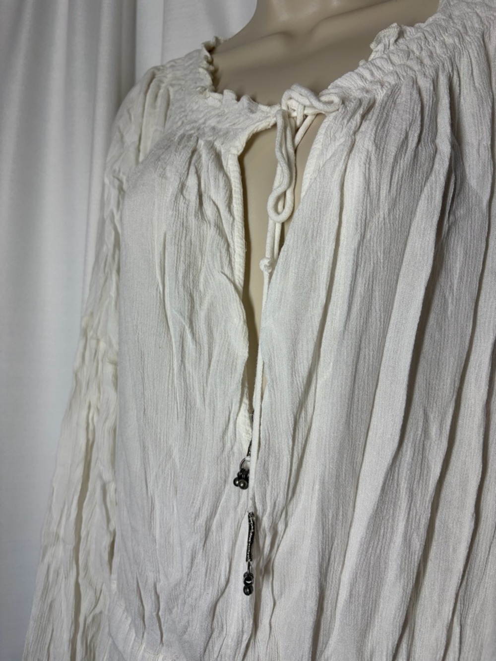Free People Dress Long Sleeve Lace Boho Peasant Mini Tunic Fairy Grunge Gauzy - Picture 3 of 11